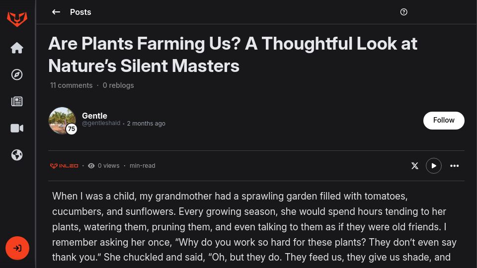 Screenshot of inleo.io: Are Plants Farming Us?