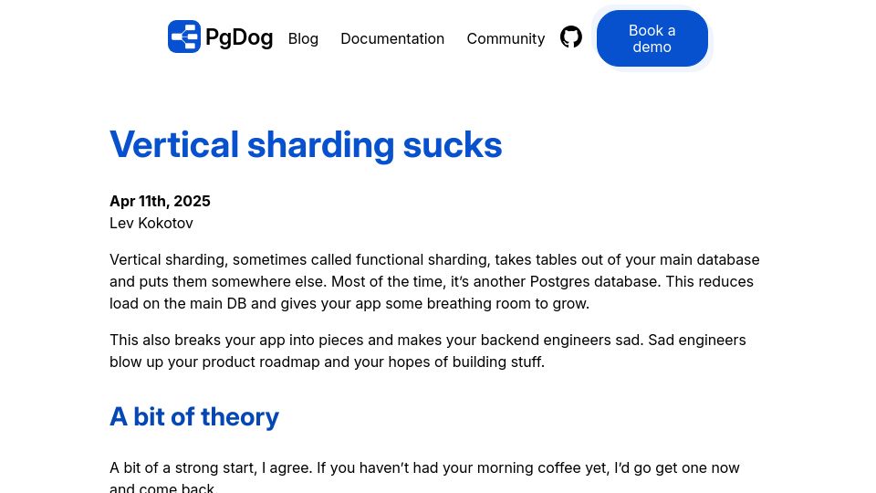 Screenshot of pgdog.dev: Vertical Sharding Sucks