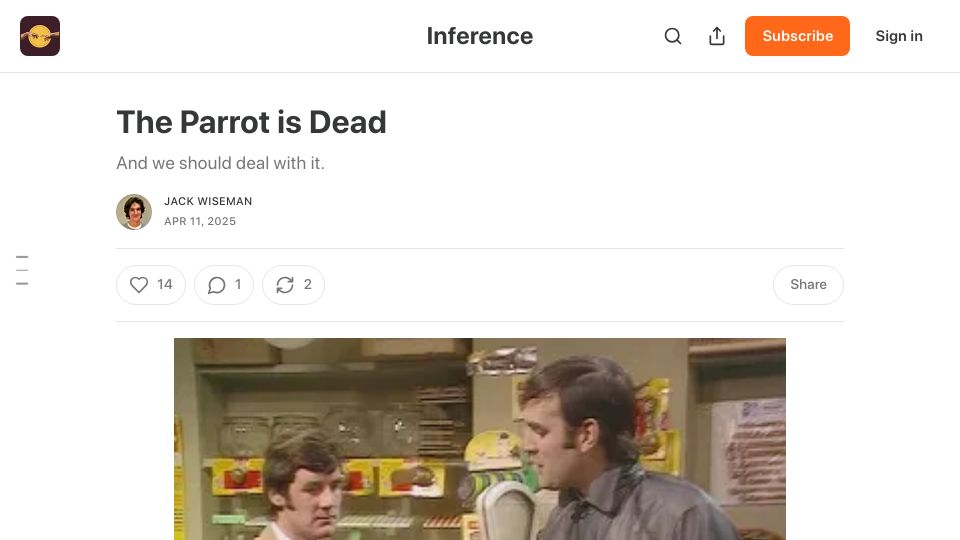 Screenshot of inferencemagazine.substack.com: What can we take away from the ‘stochastic parrot’ saga?