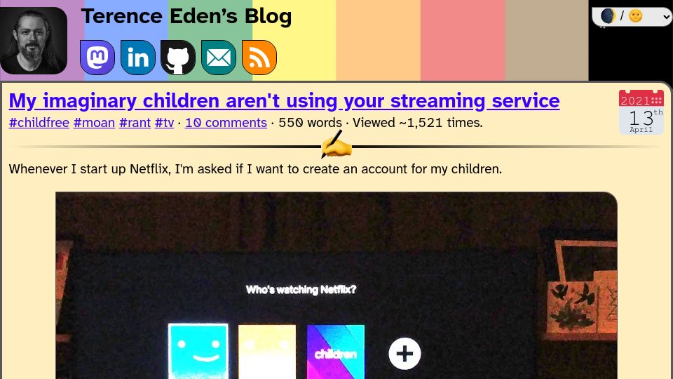 Screenshot of shkspr.mobi: My imaginary children aren't using your streaming service