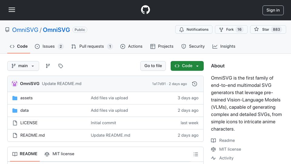 Screenshot of github.com: OmniSVG