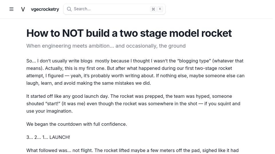 Screenshot of knowone08.gitbook.io: How to not build a two stage model rocket