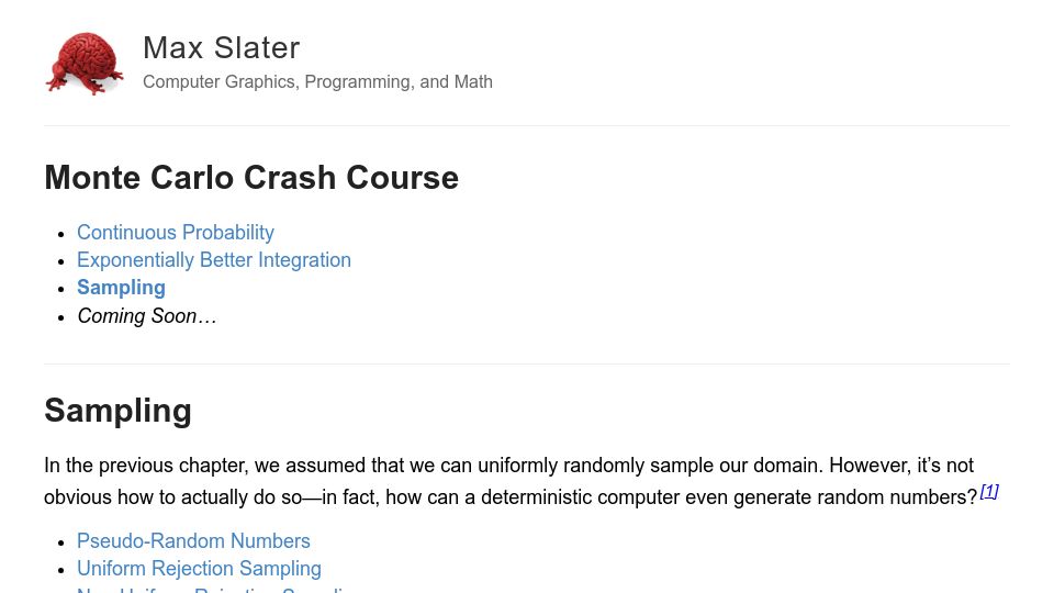 Screenshot of thenumb.at: Monte Carlo Crash Course: Sampling