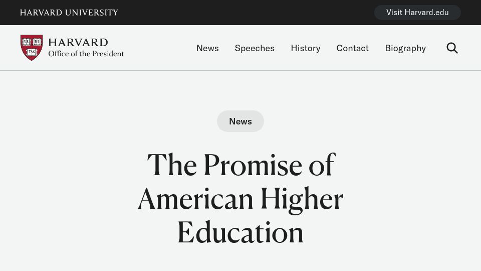 Screenshot of harvard.edu: Harvard's response to federal government letter demanding changes
