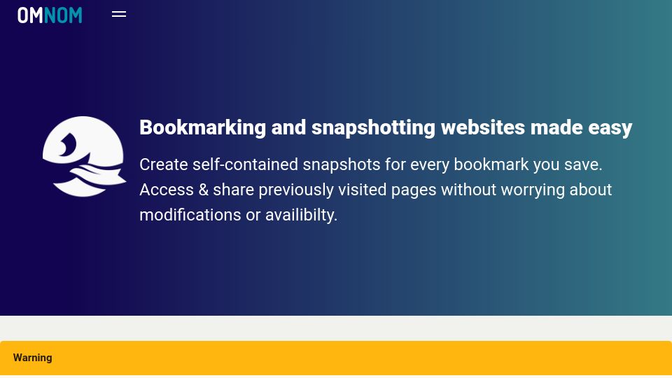 Screenshot of omnom.zone: Omnom: Self-hosted bookmarking with searchable, wysiwyg snapshots
