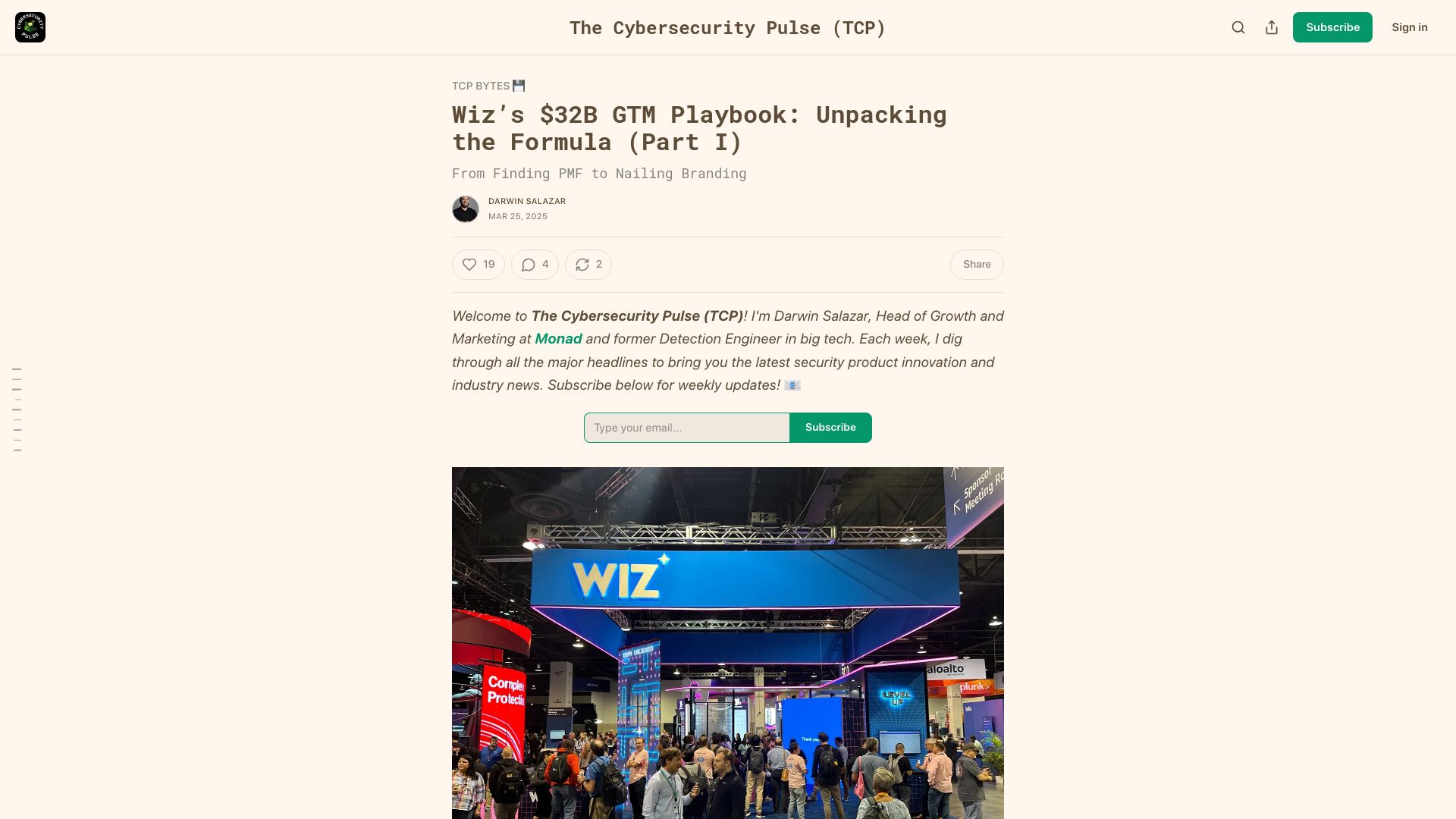 Screenshot of cybersecuritypulse.net: Wiz's $32B GTM Playbook