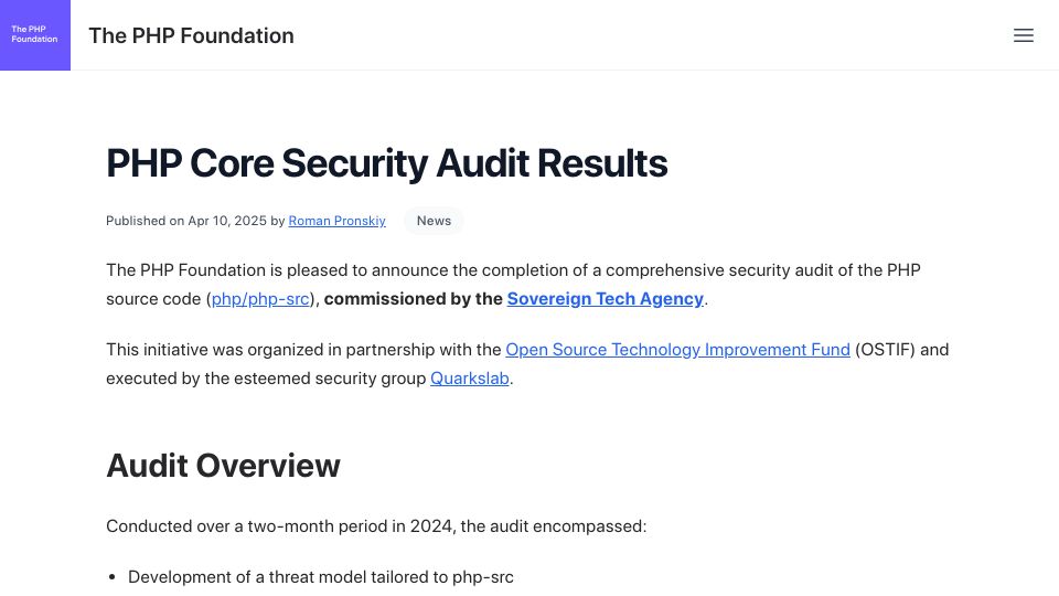 Screenshot of thephp.foundation: PHP Core Security Audit Results