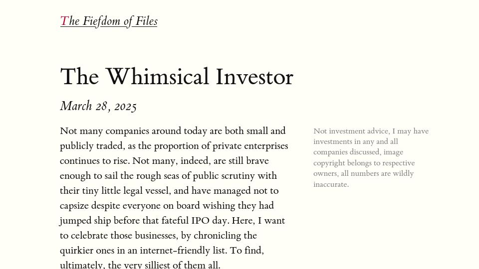 Screenshot of fi-le.net: The Whimsical Investor