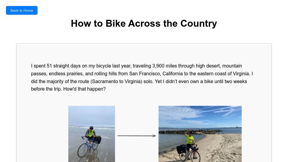 Screenshot of brooks.team: How to bike across the country