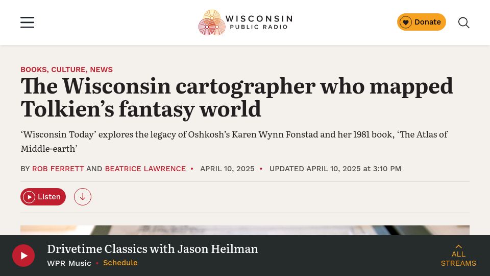 Screenshot of wpr.org: The Wisconsin cartographer who mapped Tolkien's fantasy world