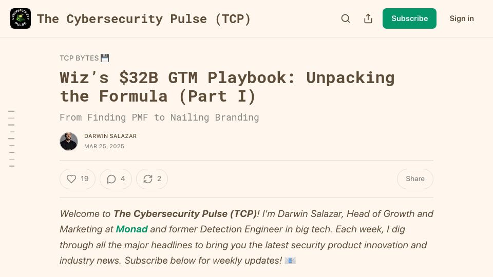 Screenshot of cybersecuritypulse.net: Wiz's $32B GTM Playbook