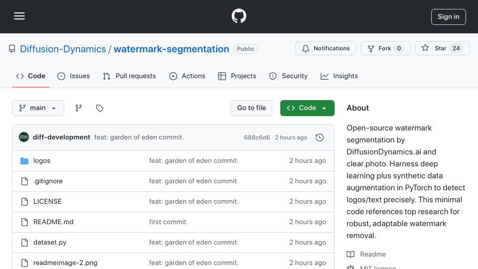 Screenshot of github.com: Watermark segmentation