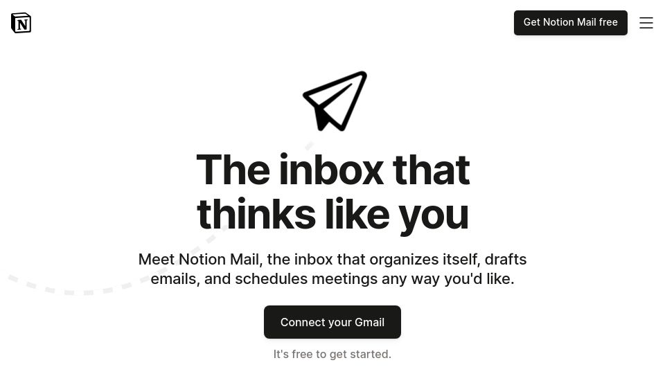 Screenshot of notion.com: Notion Mail Is Out