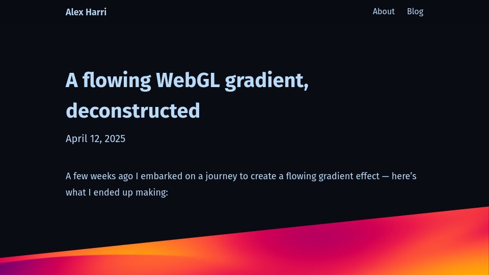 Screenshot of alexharri.com: A flowing WebGL gradient, deconstructed
