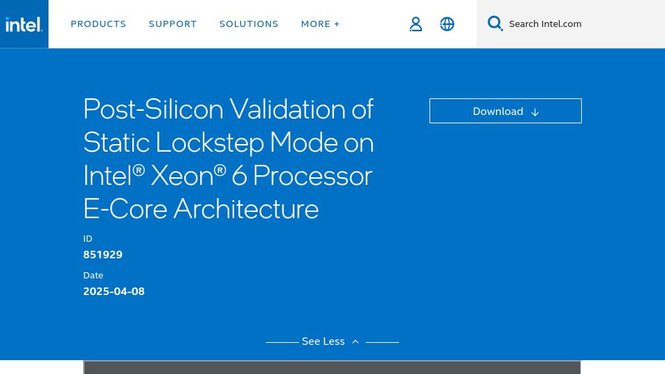 Screenshot of intel.com: Post-Silicon Validation of Static Lockstep Mode