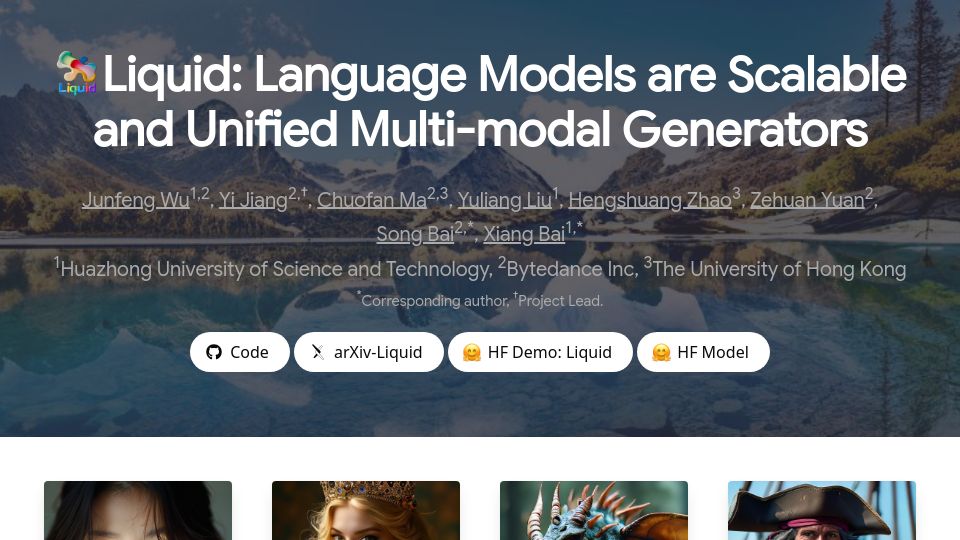 Screenshot of foundationvision.github.io: Liquid: Language models are scalable and unified multi-modal generators