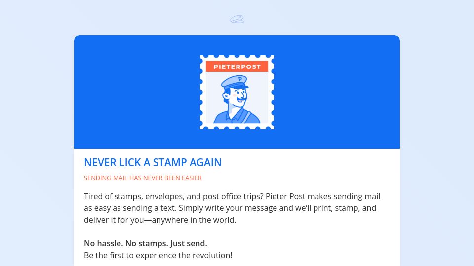 Screenshot of pieterpost.com: Show HN: I made a tool to send a letter now people use it to just print