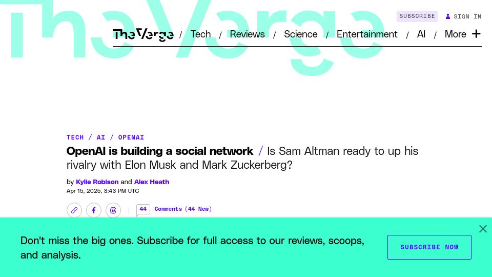 Screenshot of theverge.com: OpenAI is building a social network?