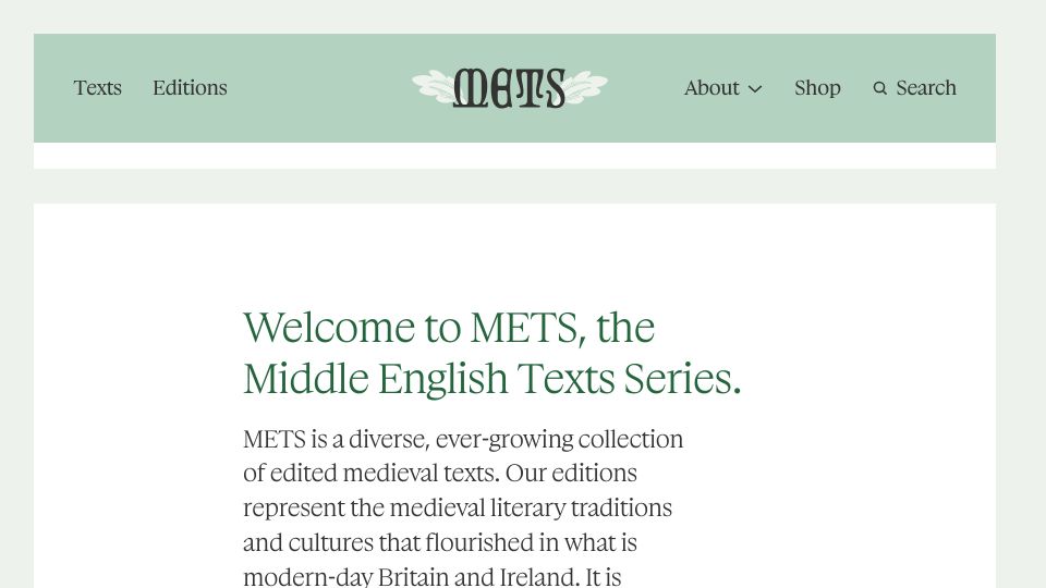 Screenshot of metseditions.org: METS, the Middle English Texts Series