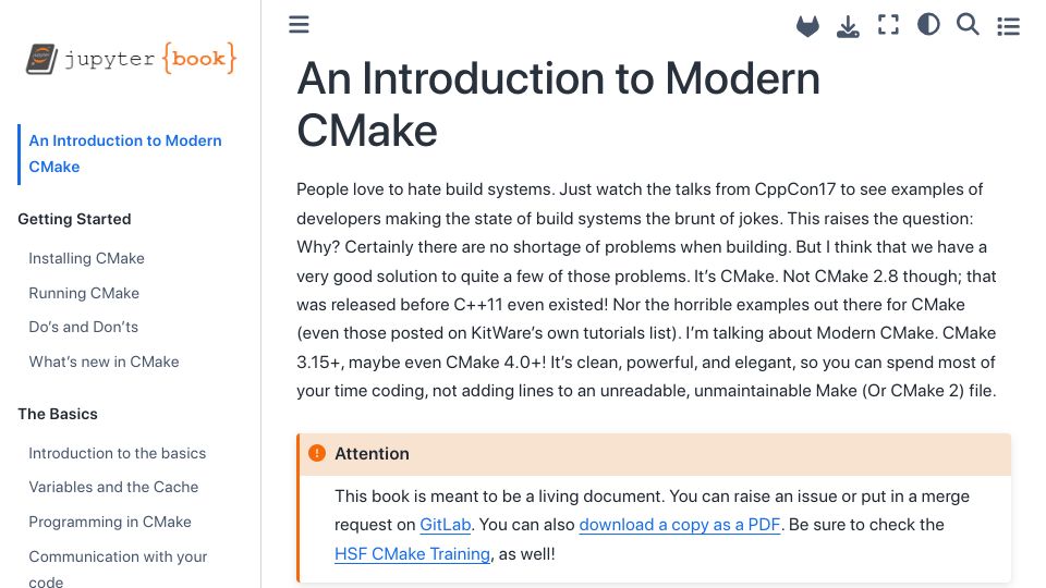Screenshot of cliutils.gitlab.io: Modern CMake