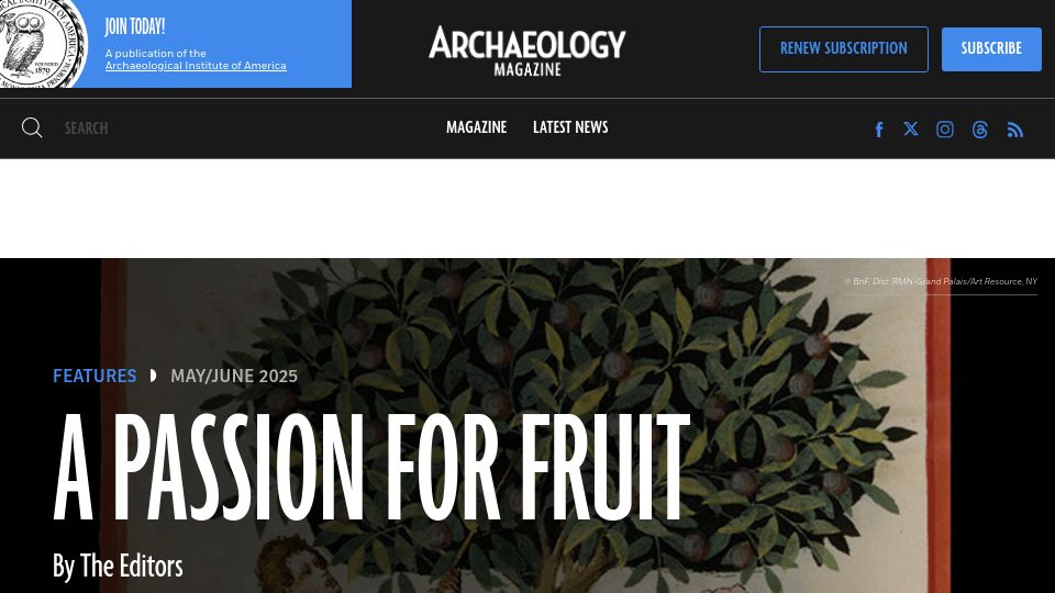 Screenshot of archaeology.org: A Passion for Fruit