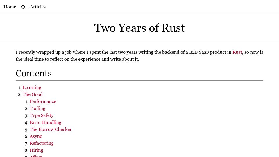 Screenshot of borretti.me: Two Years of Rust