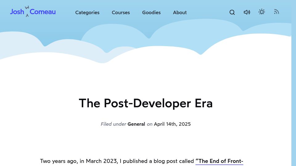 Screenshot of joshwcomeau.com: The Post-Developer Era