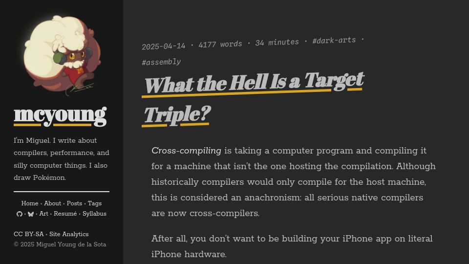 Screenshot of mcyoung.xyz: What the hell is a target triple?