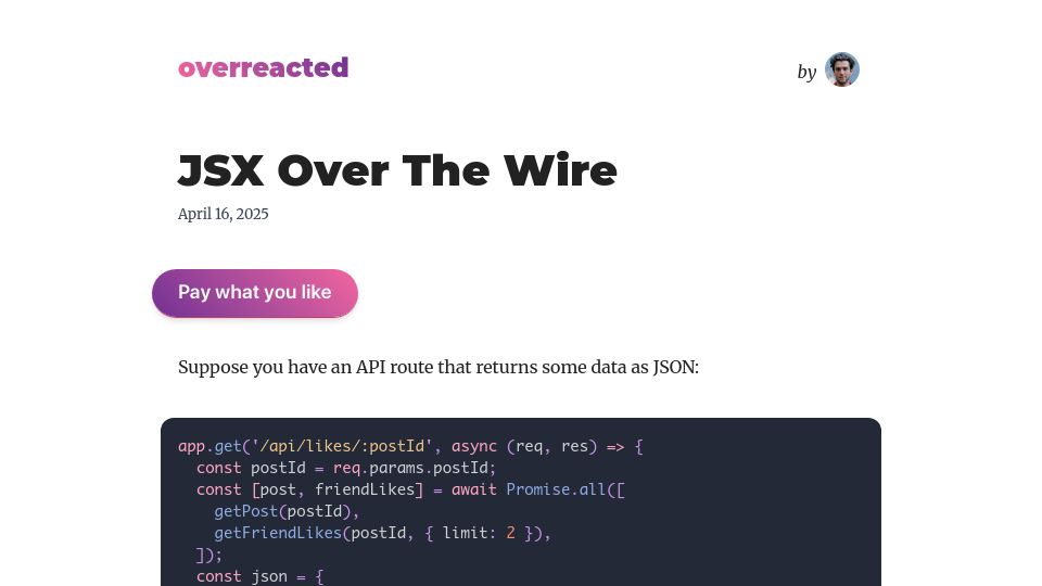 Screenshot of overreacted.io: JSX over the Wire