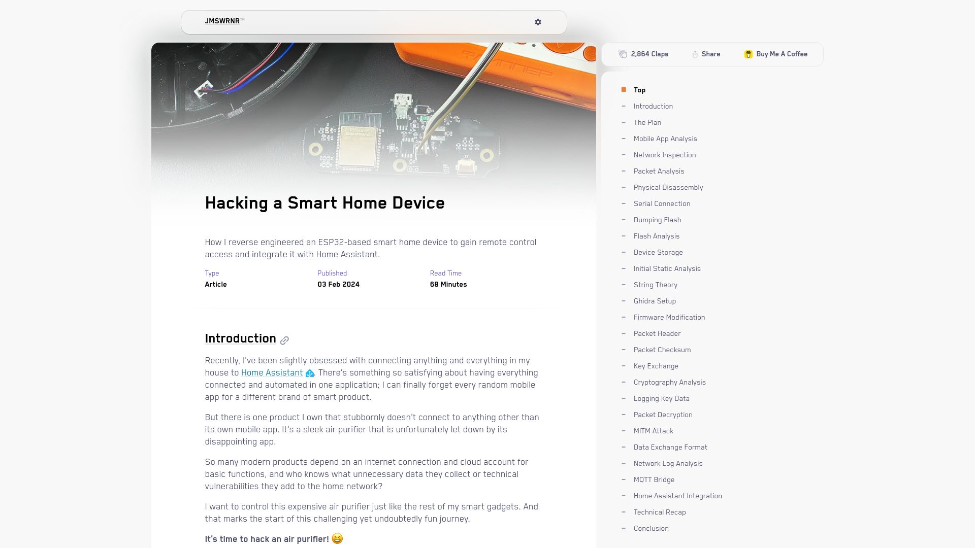Screenshot of jmswrnr.com: Hacking a Smart Home Device (2024)