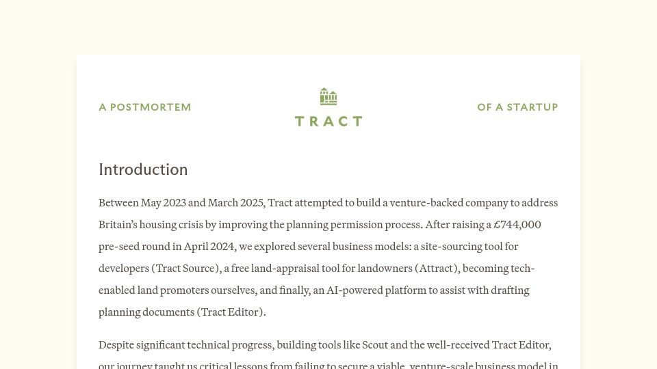 Screenshot of buildwithtract.com: A Postmortem of a Startup