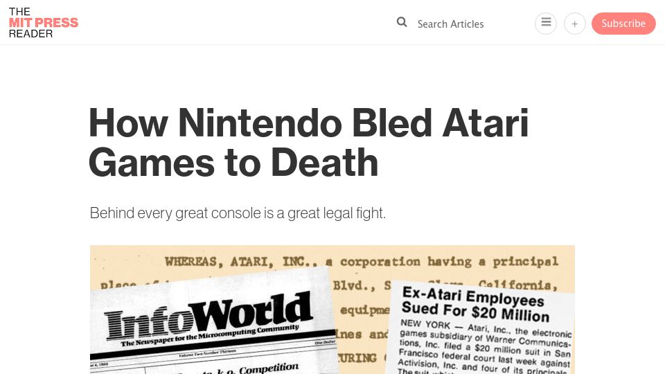 Screenshot of thereader.mitpress.mit.edu: Nintendo Bled Atari Games to Death