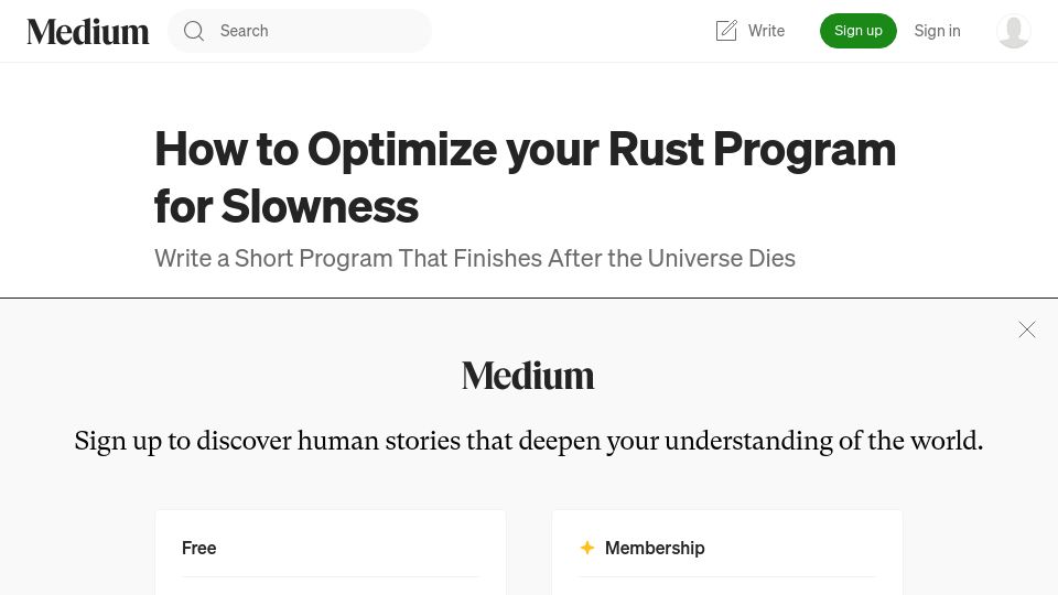 Screenshot of medium.com: How to Optimize Rust for Slowness: Inspired by New Turing Machine Results