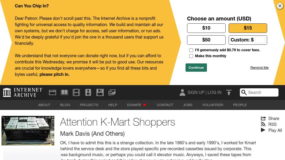 Screenshot of archive.org: Attention K-Mart Shoppers