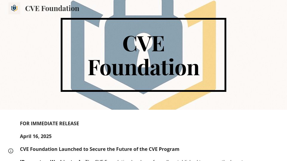 Screenshot of thecvefoundation.org: CVE Foundation