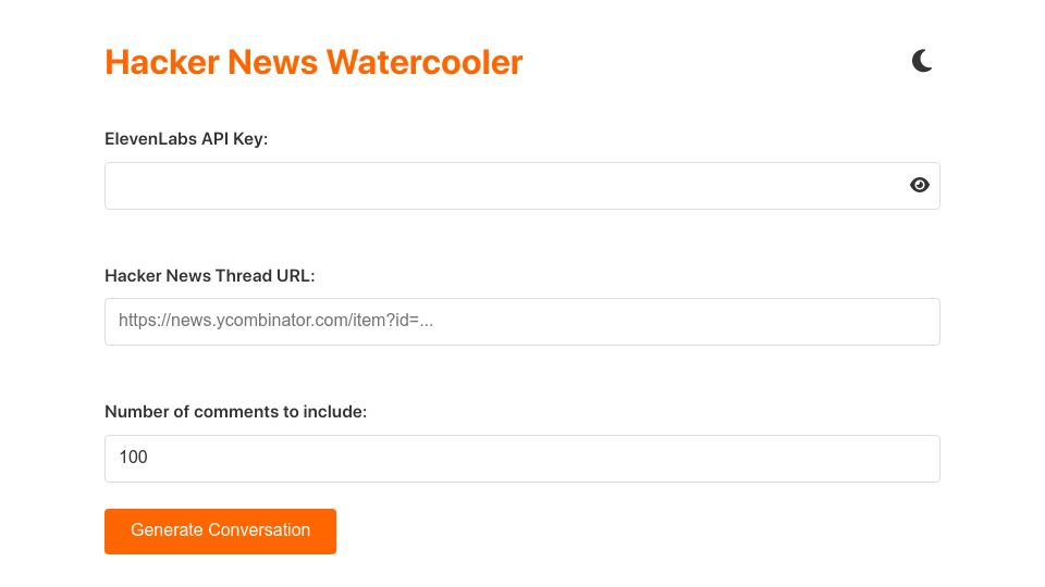 Screenshot of onetake-ai.github.io: Show HN: HN Watercooler – listen to HN threads as an audio conversation