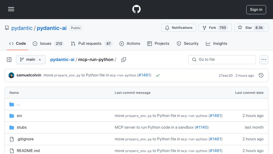 Screenshot of github.com: MCP Run Python