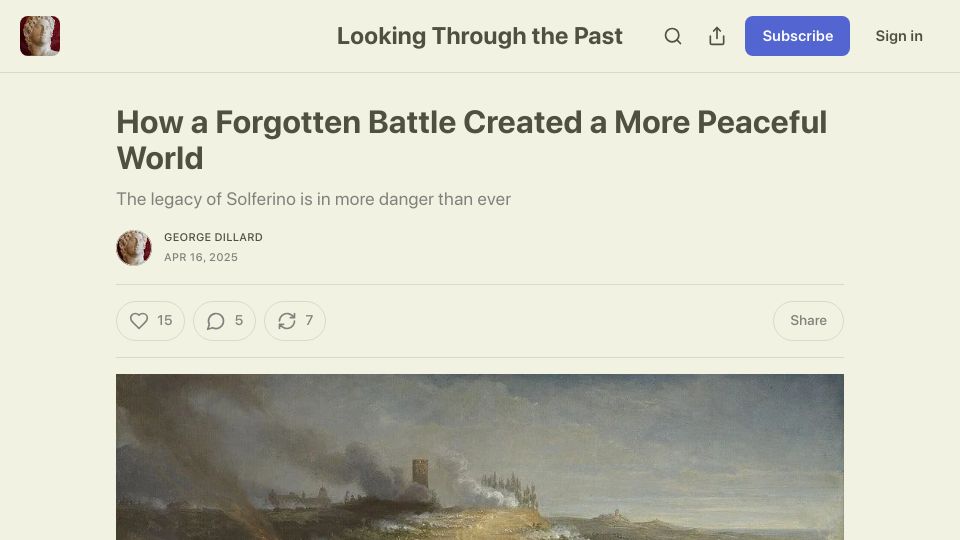 Screenshot of worldhistory.substack.com: How a Forgotten Battle Created a More Peaceful World