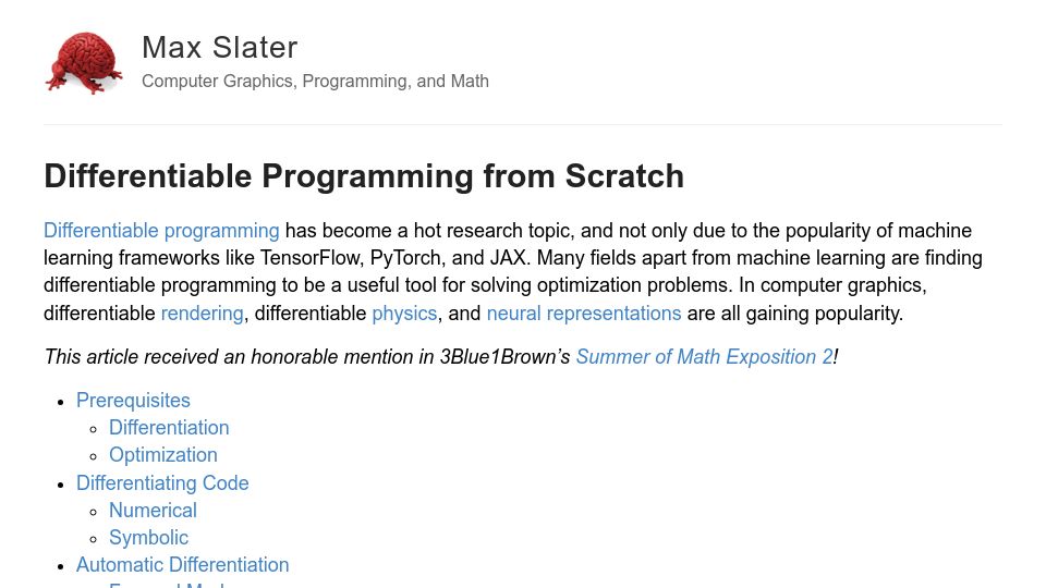 Screenshot of thenumb.at: Differentiable Programming from Scratch