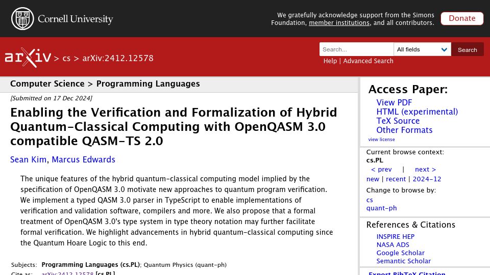Screenshot of arxiv.org: Our quantum assembly parser got updated to the QASM 3.0 spec