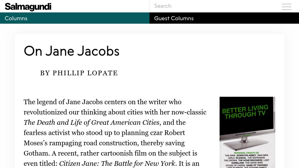 Screenshot of salmagundi.skidmore.edu: On Jane Jacobs (2017)