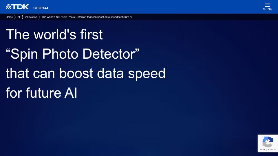 Screenshot of tdk.com: Ultrafast Optical Detector