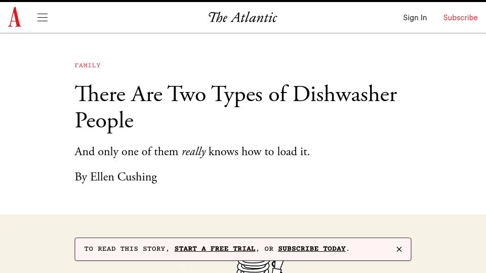 Screenshot of theatlantic.com: There are two types of dishwasher people