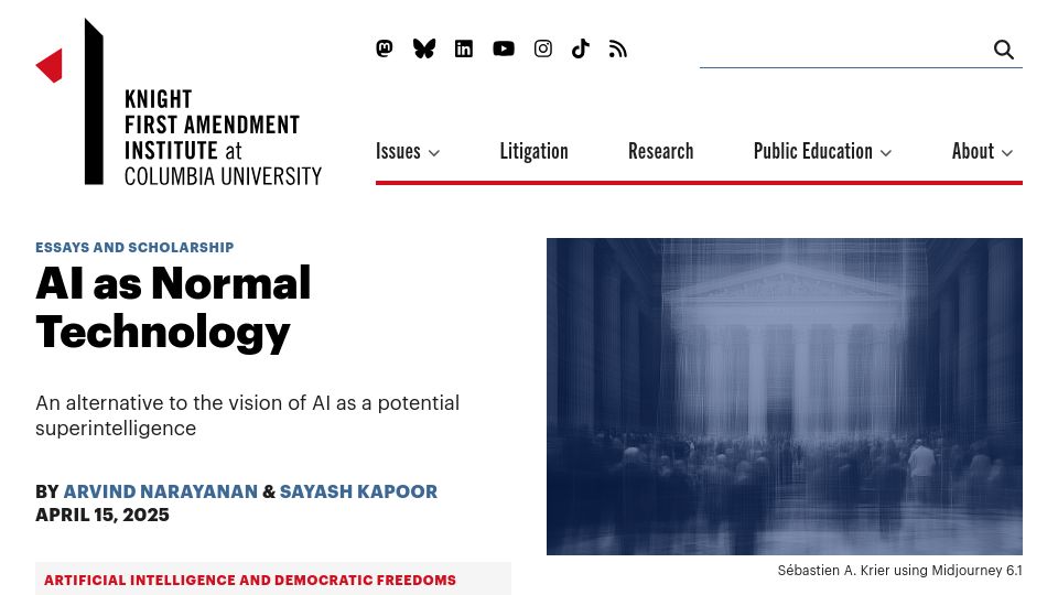 Screenshot of knightcolumbia.org: AI as Normal Technology