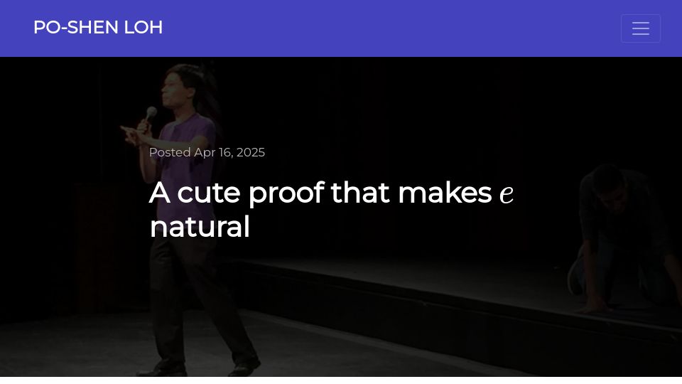 Screenshot of poshenloh.com: A cute proof that makes e natural