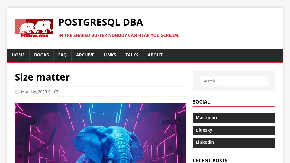 Screenshot of pgdba.org: Memory Size Matters to PostgreSQL
