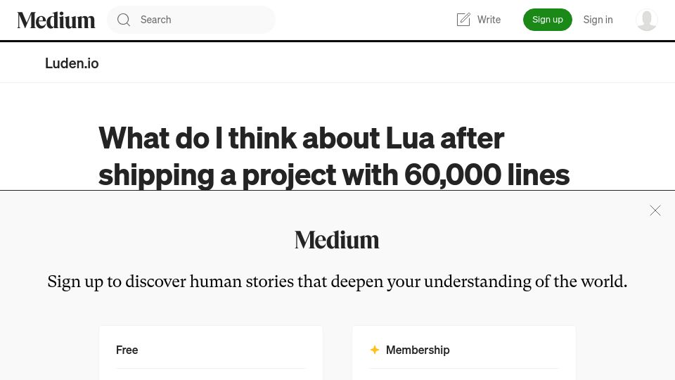 Screenshot of blog.luden.io: What do I think about Lua after shipping a project with 60k lines of code?