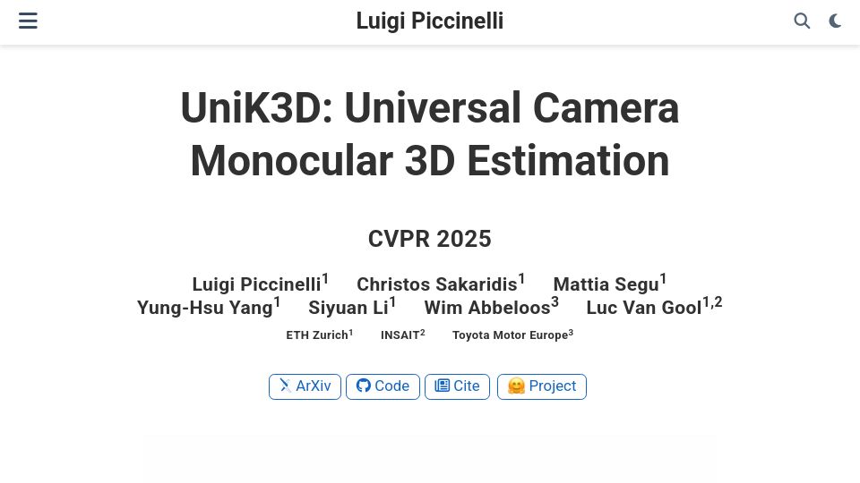 Screenshot of lpiccinelli-eth.github.io: UniK3D: Universal Camera Monocular 3D Estimation