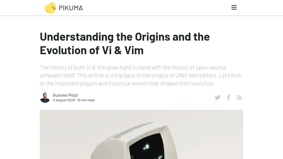 Screenshot of pikuma.com: Understanding the Origins and the Evolution of Vi and Vim