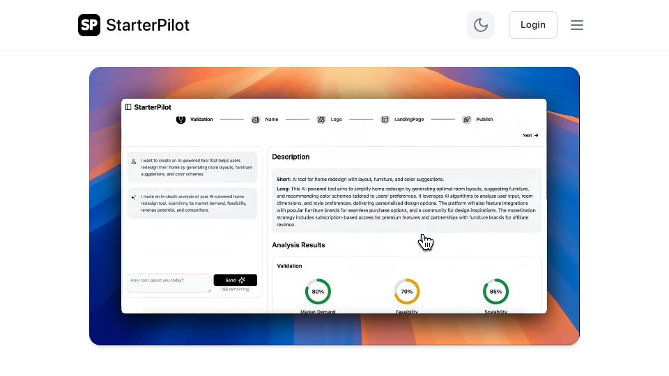 Screenshot of starterpilot.com: Show HN: Too Many Business Ideas? stop choosing, launch all of them, FAST&FREE